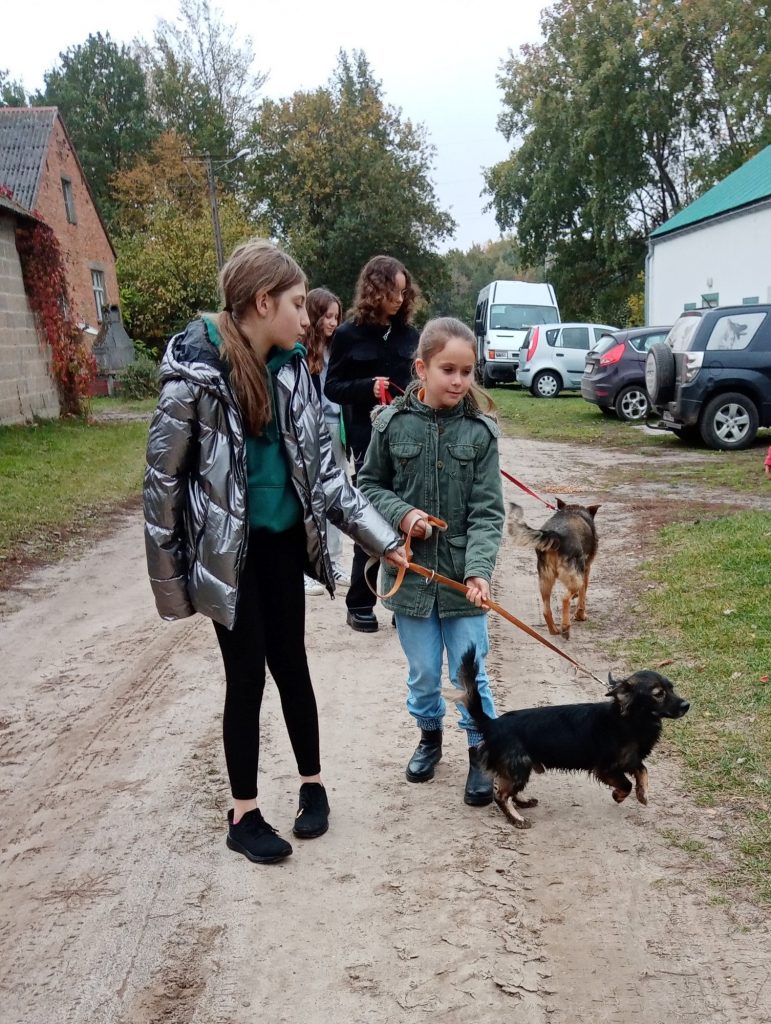 Wolontariusze ze Szkoły Podstawowej w Skokach w schronisku dla zwierząt "Cywil" w Rybowie