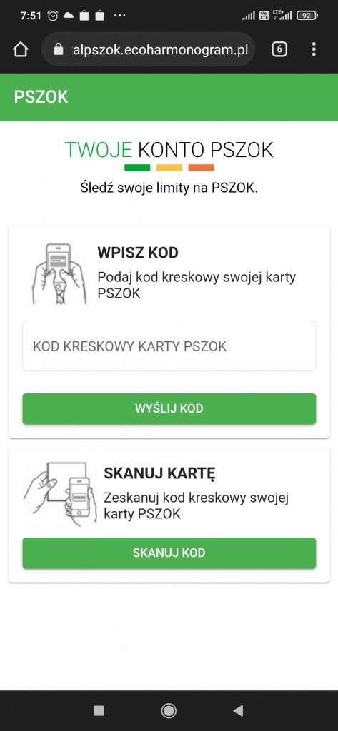 zrzut ekranu z aplikacji PSZOK