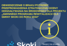 Obwieszczenie o braku potrzeby przeprowadzenia strategicznej oceny oddziaływania na środowisko dla projektu „Gminnego Programu Rewitalizacji dla Gminy Skoki do roku 2034”